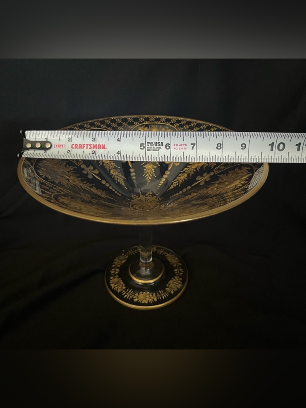 Antique Early 1900 Bohemian Glass, Tazza/Compote Dish, Moser-style, Gold Gilding - Picture 13 of 15